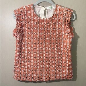 Jade melody tam large Sleeveless ruffle Orange Patterned eyelet Top cotton